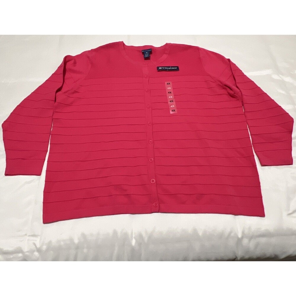 NWT NorthCrest Women’s Cardigan Size 4X Button Up Long Sleeve Ribbed Pink
